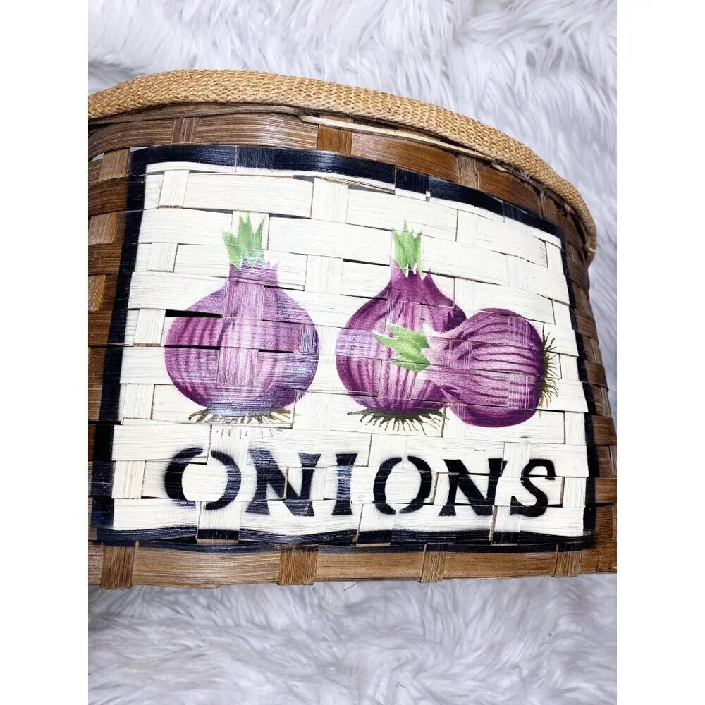 WOODEN ONION‎ GRAPHIC KITCHEN COTTAGE FARMHOUSE STORAGE BASKET, 16 x 13.5 x 9